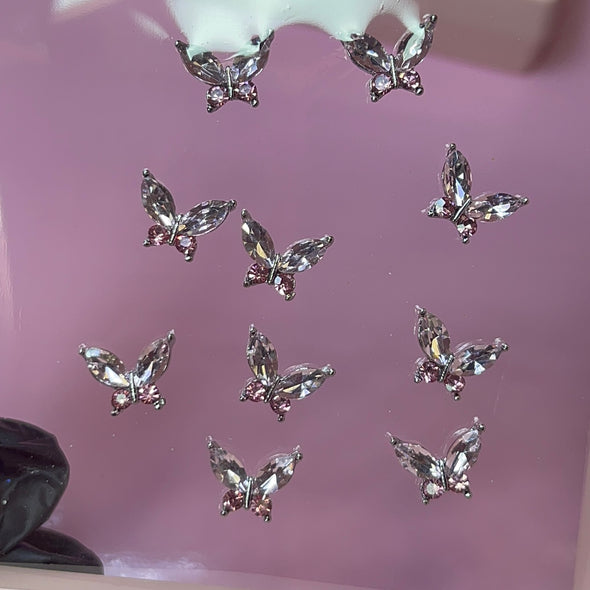 10 PCs Crystal butterfly - Light pink nail charms