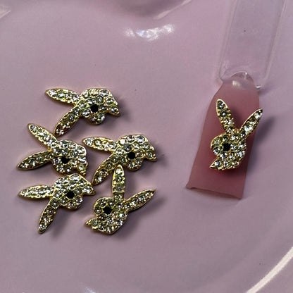 6-Piece Bunny Rhinestone Nail Charms – Playboy-Inspired Luxury Nail Art
