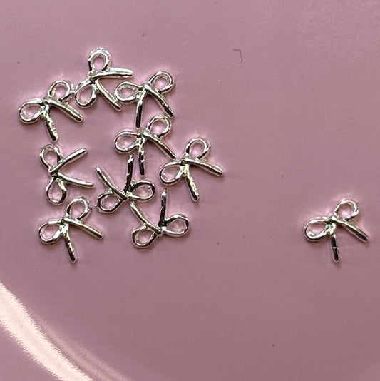 10 Pcs Thin Bow Silver Nail Charms - Elegant & Cute Nail Accessories