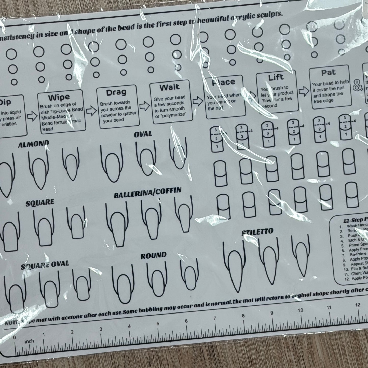 Beginner Nail tech Practice Acrylic Mat-Silicone Acrylic Application Nail Tech Training Mat