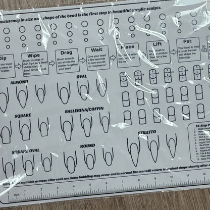 Beginner Nail tech Practice Acrylic Mat-Silicone Acrylic Application Nail Tech Training Mat