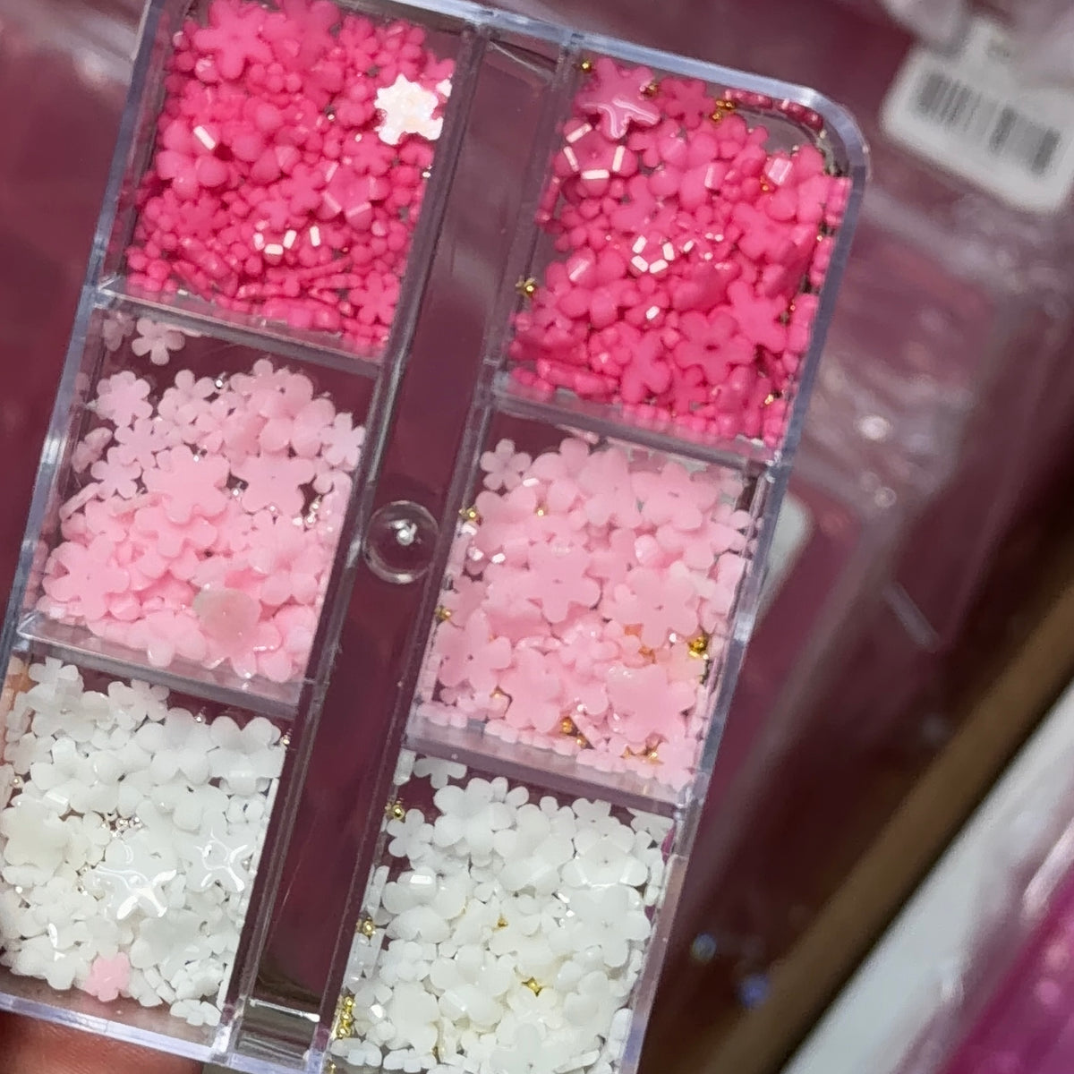 02 Pink & White Resin Flower Nail Charm Box – 3D Floral Nail Art Decorations