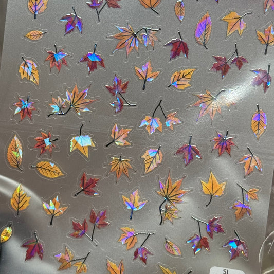 Autumn Leaf Nail Stickers – Fall Maple & Holographic Designs