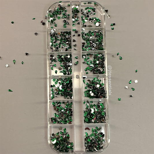 Green Mixed Rhinestone, Heart,Flower, Bow Nail Charms Set – Crystal Nail Art