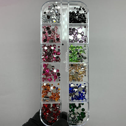 12-Color Rhinestone Nail Art Box – Different sizes