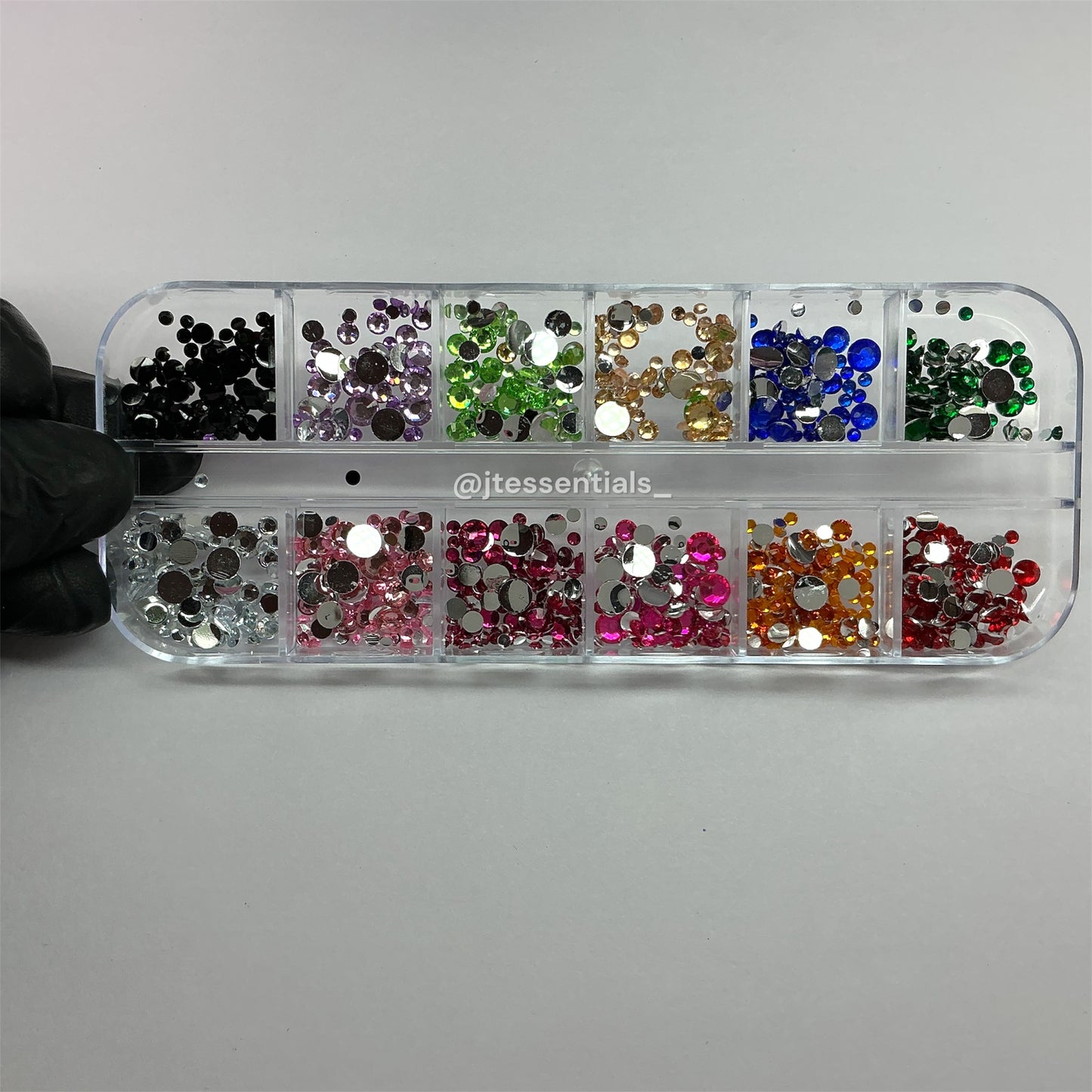 12-Color Rhinestone Nail Art Box – Different sizes