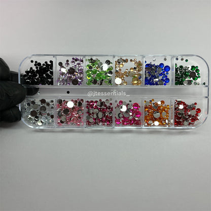 12-Color Rhinestone Nail Art Box – Different sizes