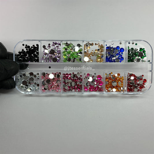 12-Color Rhinestone Nail Art Box – Different sizes