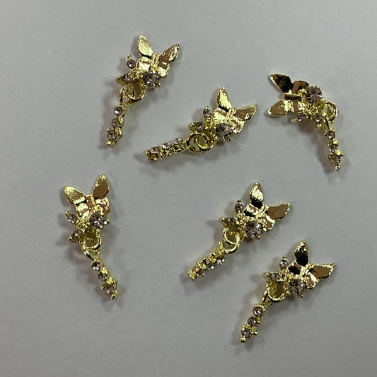Gold-3D butterfly nail charms rhinestones