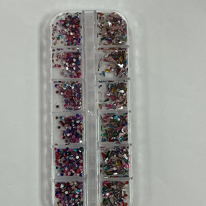 Mixed Shape Rhinestone Nail Art Set – Colorful Crystal Charms Box