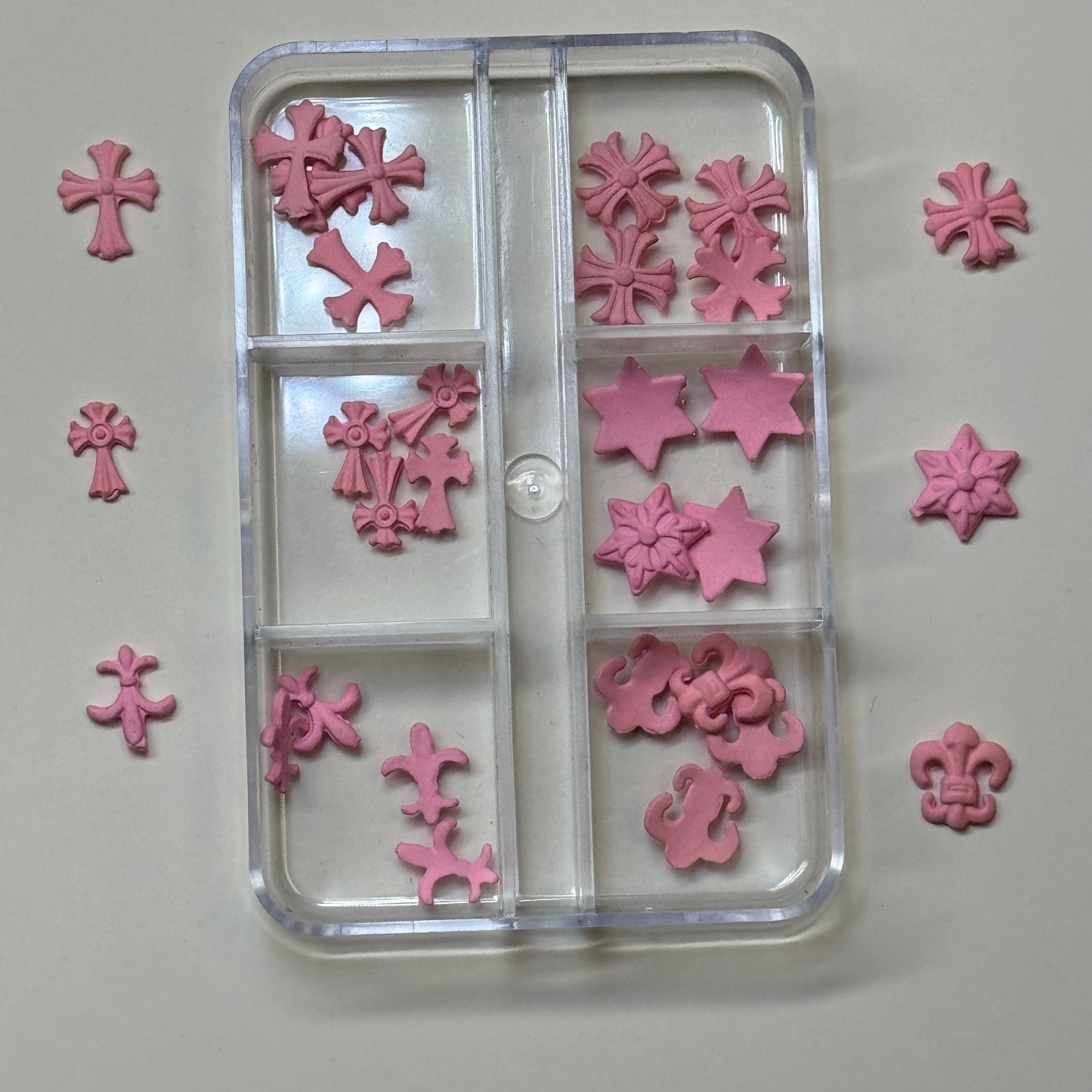 30 PCs-Pink Cross mix Nail Charm box