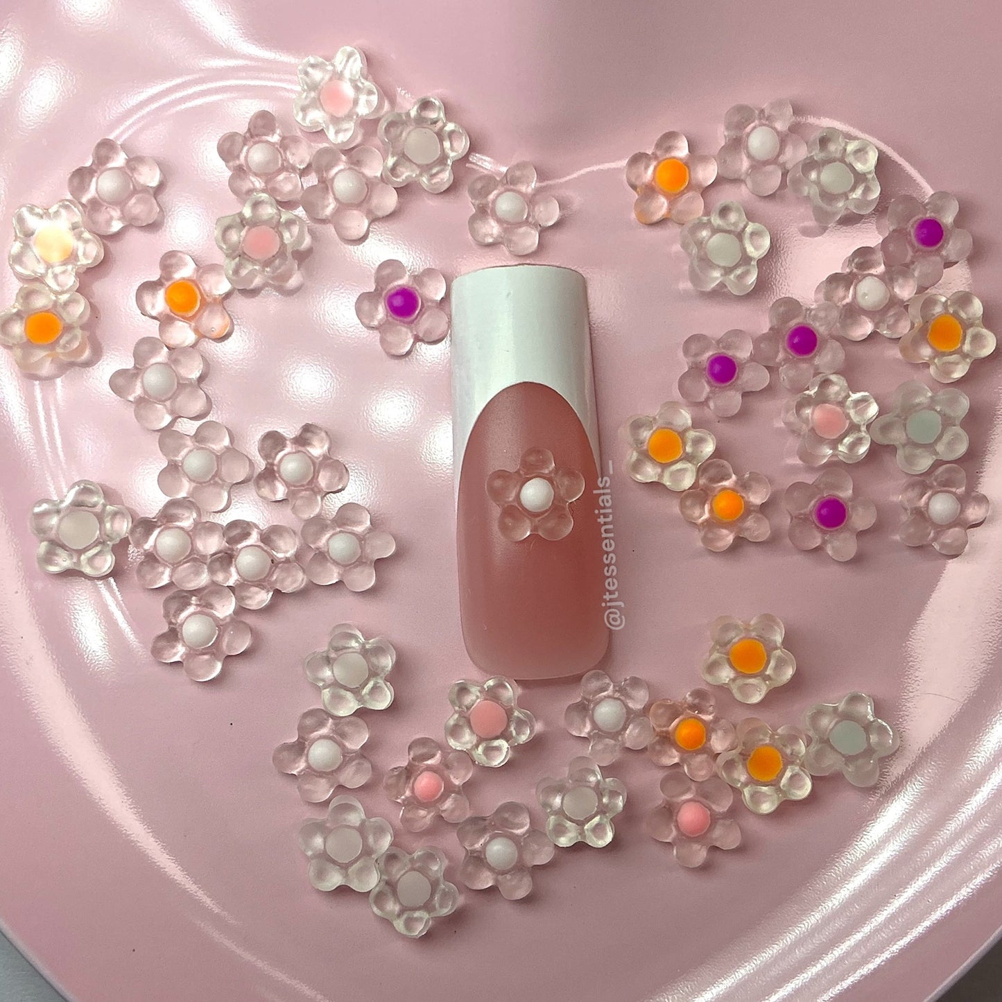 Transparent Flower Nail Charms – Mixed Bag with Colorful Centers