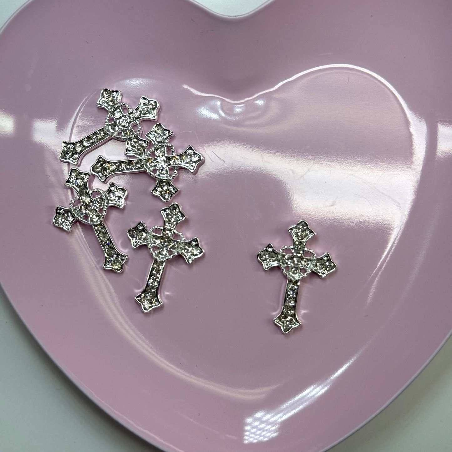 5 Pcs Cross -04 Heart Bling Nail Charms - Big Statement Nail Art Accessories