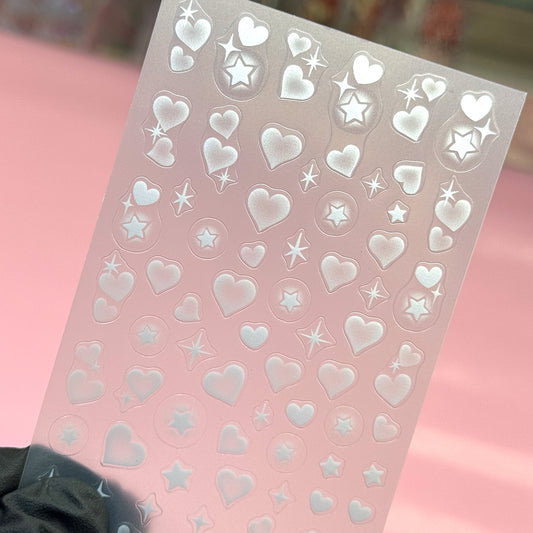 01 Airbrush Effect Heart & Star Nail Sticker Sheet - Perfect for Nail Art Designs