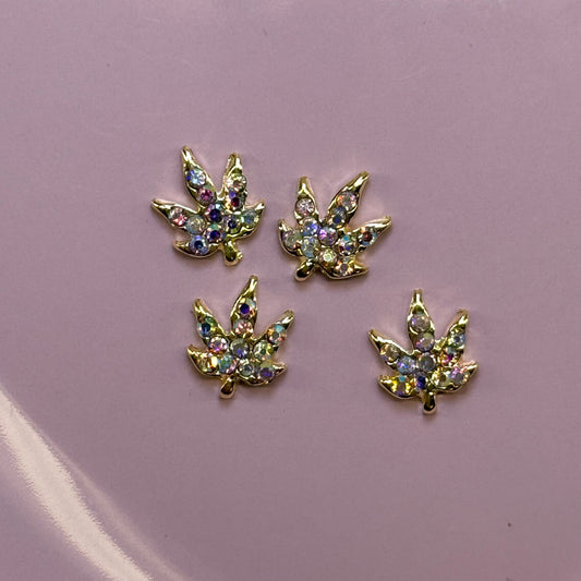 AB 420 Weed Leaf Nail Charms – 4 Pcs Iridescent Cannabis - Inspired Nail Art - JTessentials