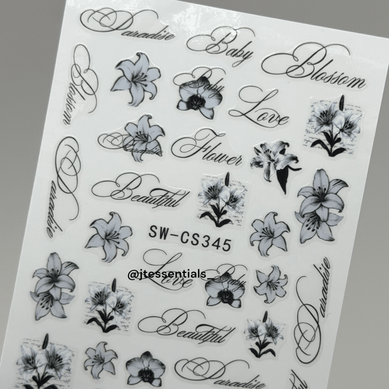 Black Floral Nail Art Stickers – Elegant Flower & Script Decals - JTessentials