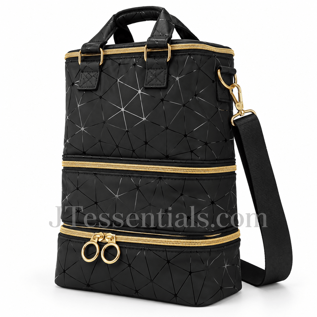 Black Geometric Nail Supply Carrying Bag with Shoulder Strap - JTessentials
