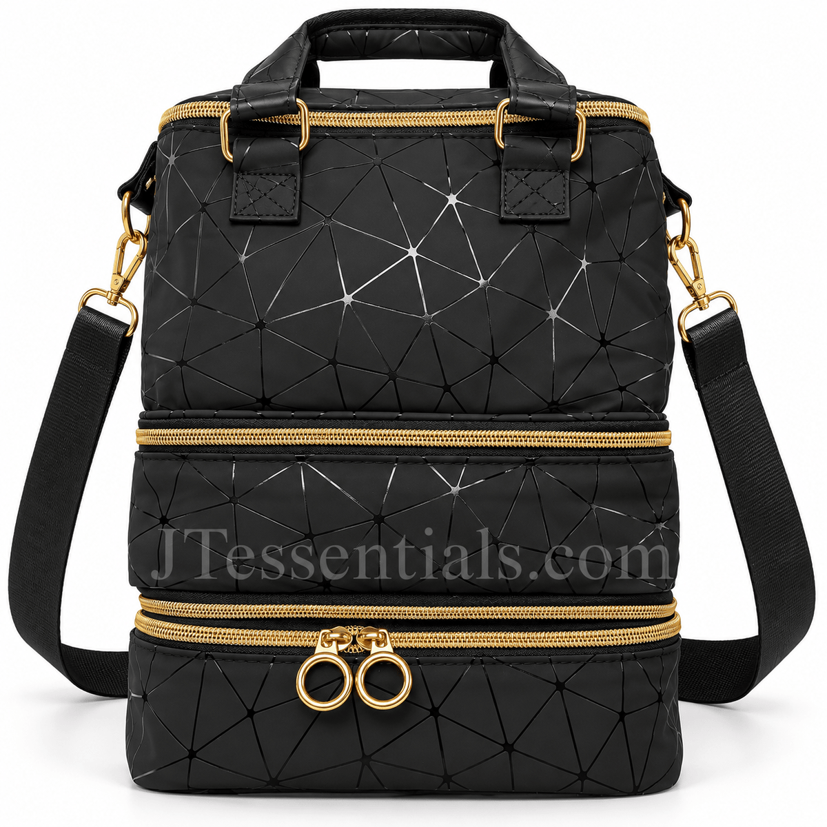 Black Geometric Nail Supply Carrying Bag with Shoulder Strap - JTessentials