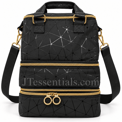 Black Geometric Nail Supply Carrying Bag with Shoulder Strap - JTessentials