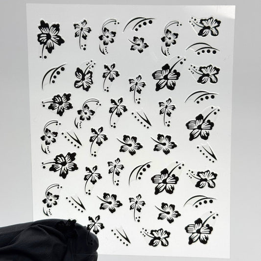 BLACK Hibiscus Flower Nail Stickers – Tropical Summer Nail Decals - JTessentials