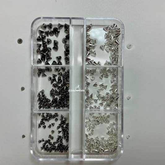 Black/silver charms Spikes box- punk nail decor - JTessentials