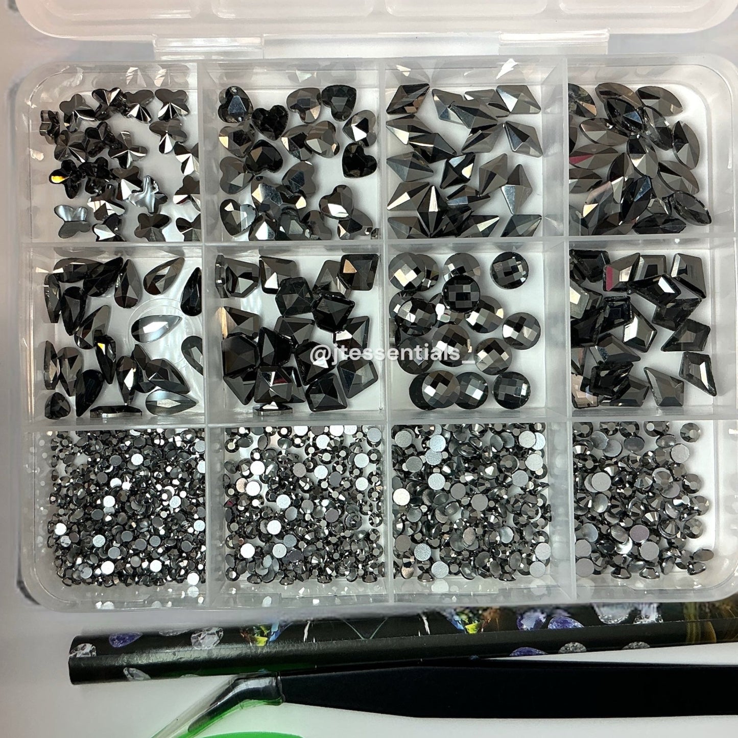 Black/Silver Mixed Shape Flatback Nail Rhinestone Set - JTessentials