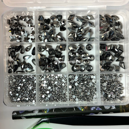 Black/Silver Mixed Shape Flatback Nail Rhinestone Set - JTessentials