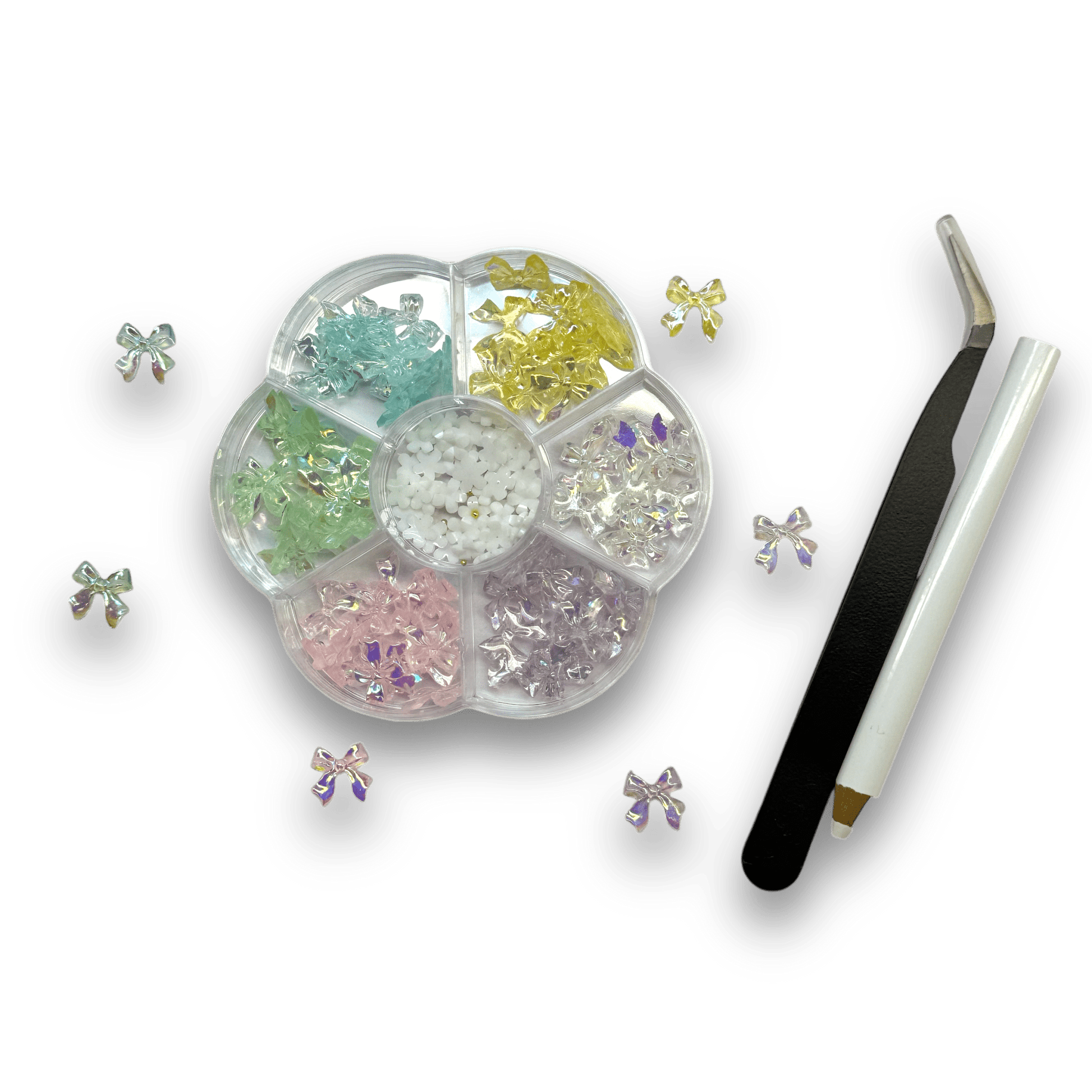 Bow Nail Charm Mix Box - 6 Glossy Colors with Wax Pen & Tweezer Set - JTessentials