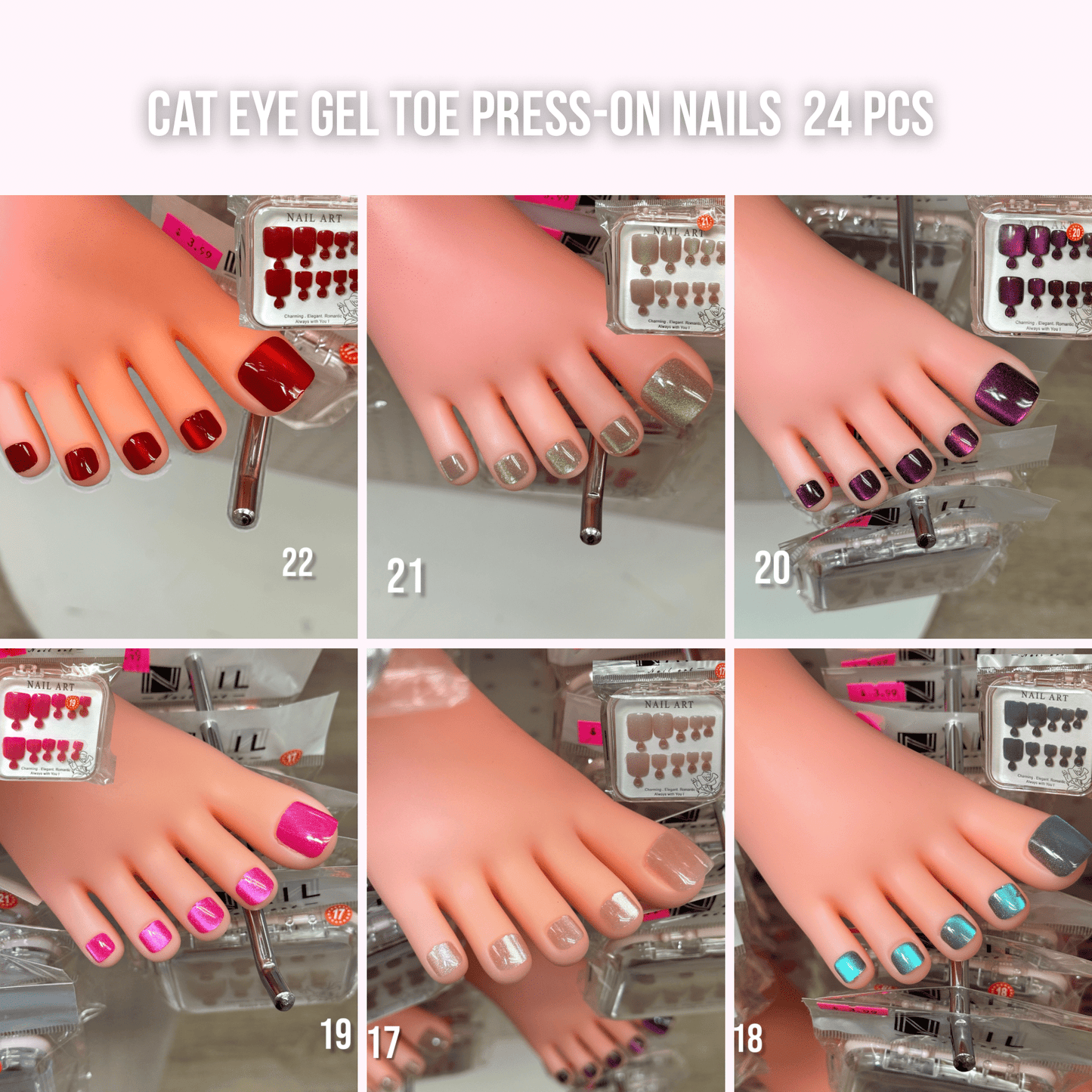 Cat Eye Gel Toe Press - On Nails – 24 Pcs Set with Sticky Tabs | 6 Unique Styles - JTessentials