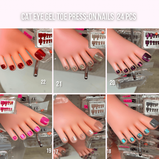 Cat Eye Gel Toe Press - On Nails – 24 Pcs Set with Sticky Tabs | 6 Unique Styles - JTessentials