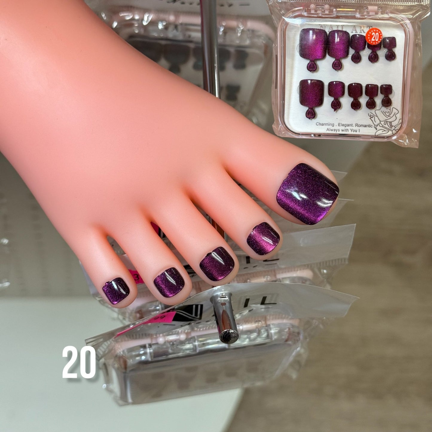 Cat Eye Gel Toe Press - On Nails – 24 Pcs Set with Sticky Tabs | 6 Unique Styles - JTessentials