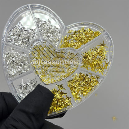 Celestial Star & beads Nail Charms – Mixed Heart Box (Gold & Silver) - JTessentials