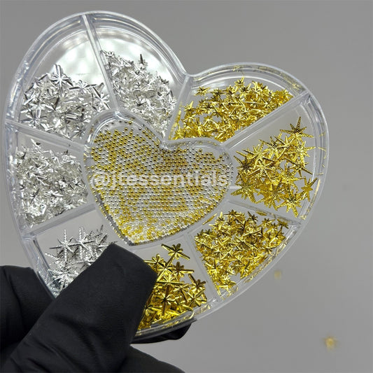 Celestial Star & beads Nail Charms – Mixed Heart Box (Gold & Silver) - JTessentials