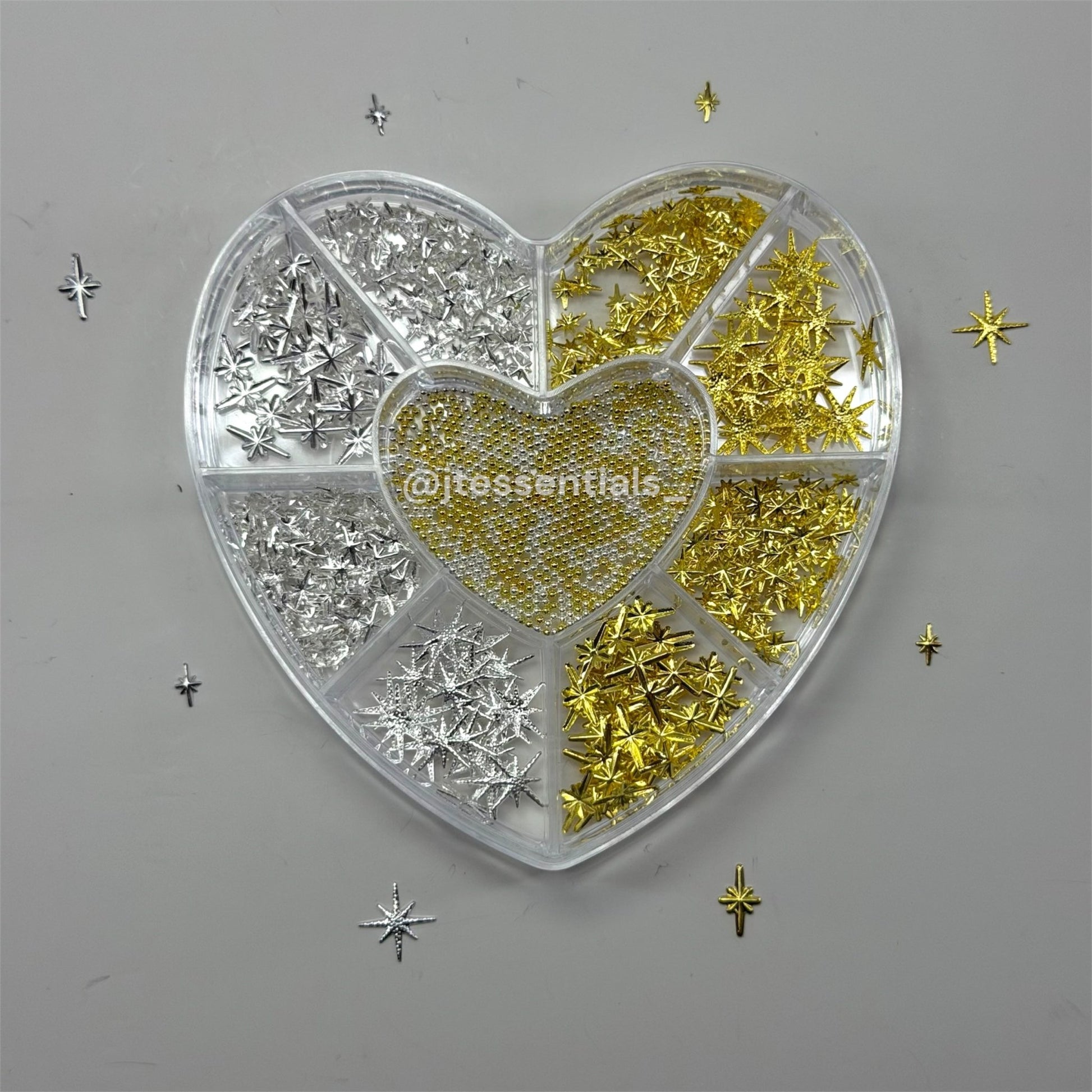 Celestial Star & beads Nail Charms – Mixed Heart Box (Gold & Silver) - JTessentials