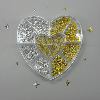 Celestial Star & beads Nail Charms – Mixed Heart Box (Gold & Silver) - JTessentials