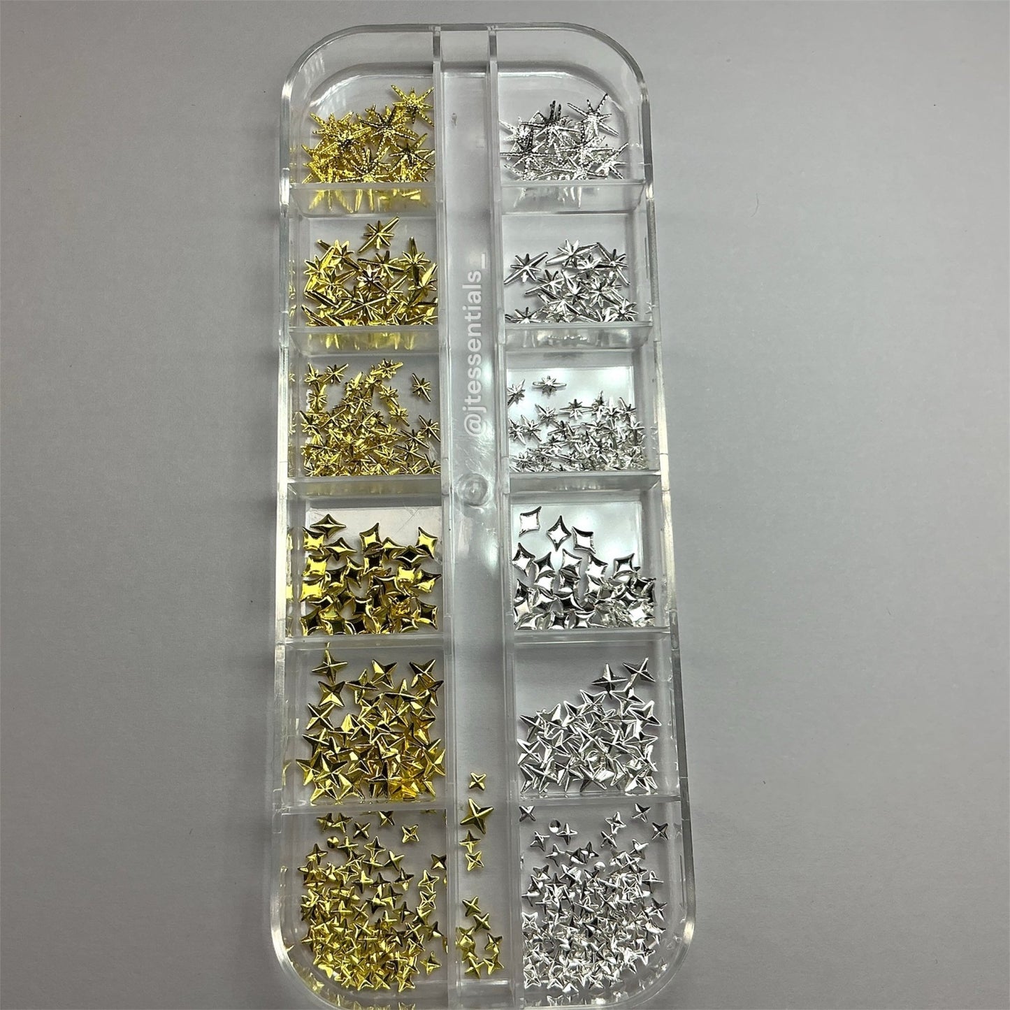 Celestial Star Nail Charms – 12-Grid Mixed Box (Gold & Silver)-02 - JTessentials
