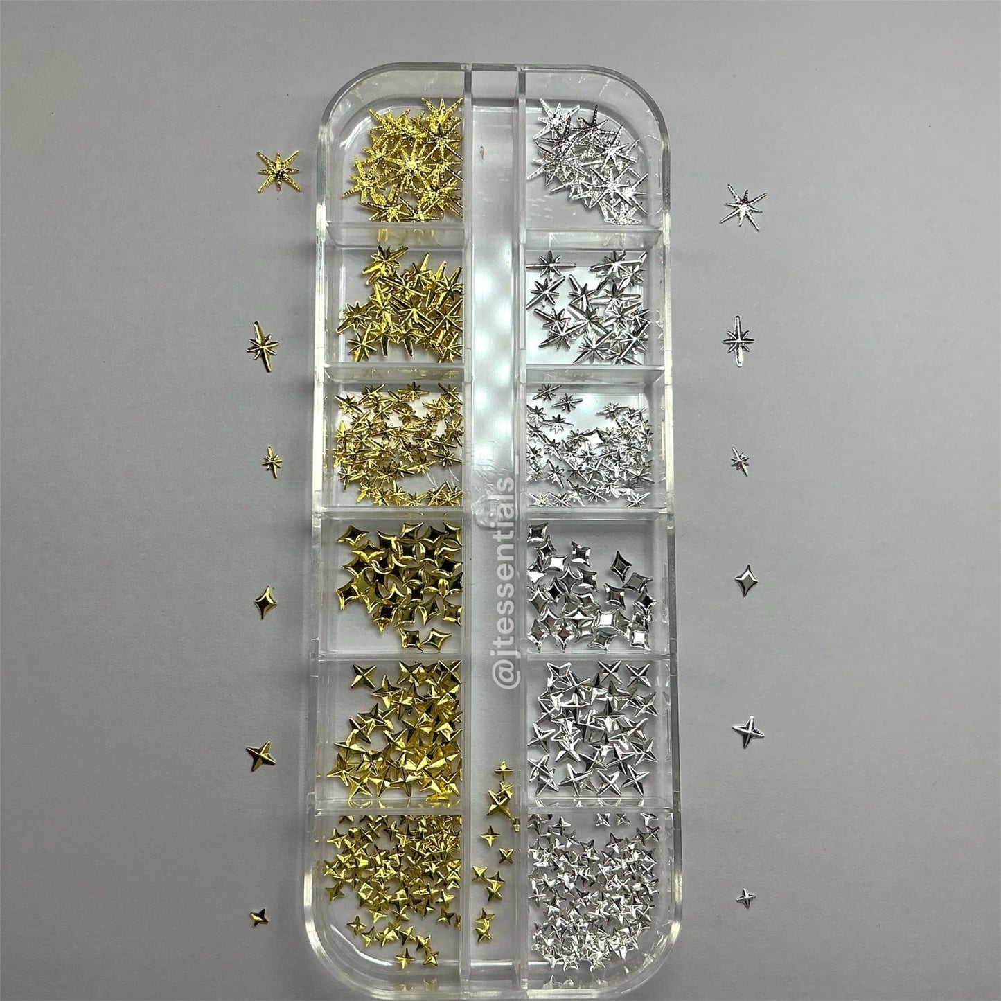 Celestial Star Nail Charms – 12-Grid Mixed Box (Gold & Silver)-02 - JTessentials