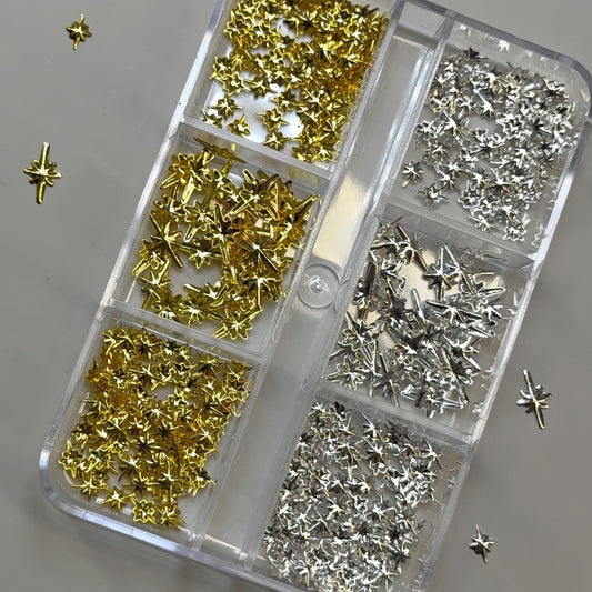 Celestial Star Nail Charms – 6 - Grid Mixed Box (Gold & Silver) - JTessentials