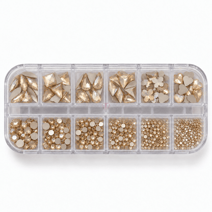 Champagne Nail Rhinestone Set – 12 Grit Mixed Shapes & Sizes - JTessentials