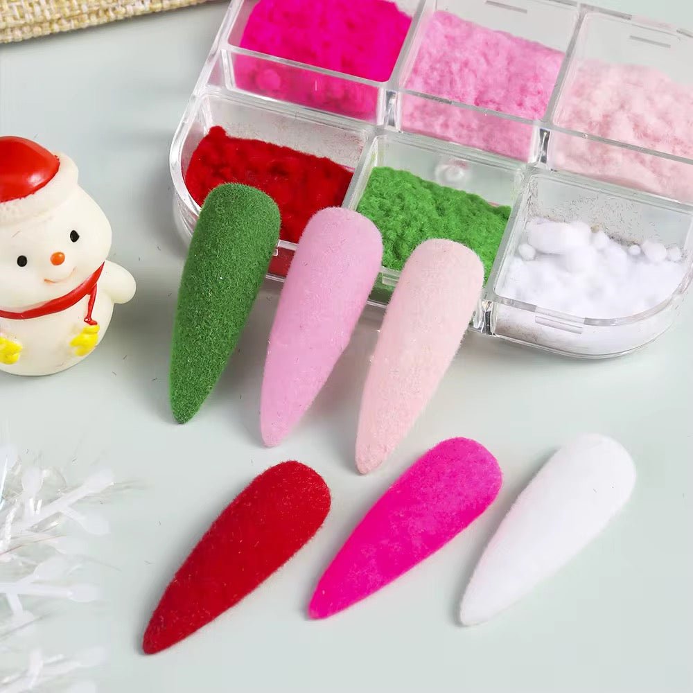 Christmas Velvet Nail Powder Set – 6 Colors Fuzzy Nail Art Kit - JTessentials
