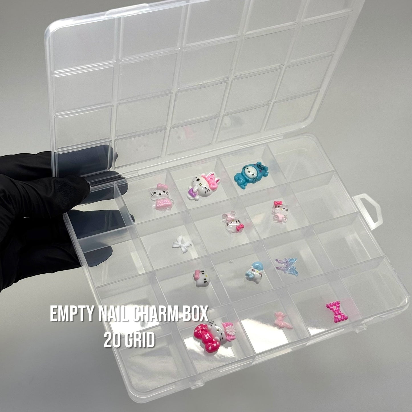 Clear Empty Nail Charm Organizer Box 5x6.5 in – 20 Grid Storage Case for Nail Art Accessories - JTessentials