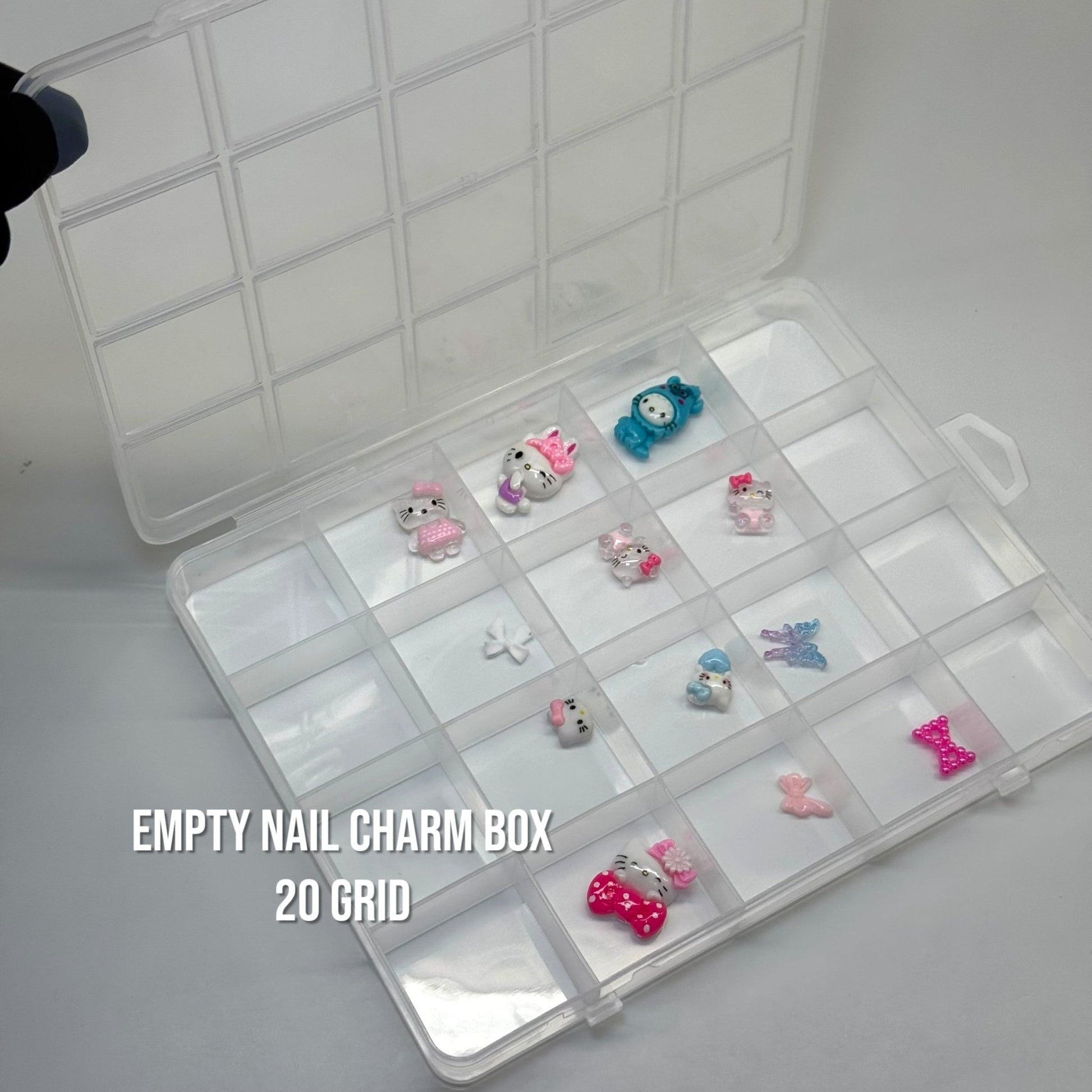 Clear Empty Nail Charm Organizer Box 5x6.5 in – 20 Grid Storage Case for Nail Art Accessories - JTessentials
