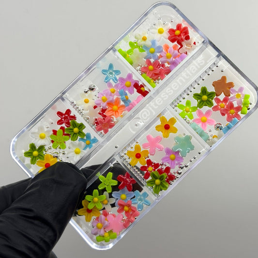Colorful 3D Flower Nail Charms Set – Mixed Floral Nail Art Decor - JTessentials