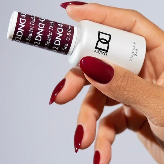 DND 432 Dark Scarlet – Gel & Matching Polish Duo | Deep Red Long - Lasting Nail Color - JTessentials