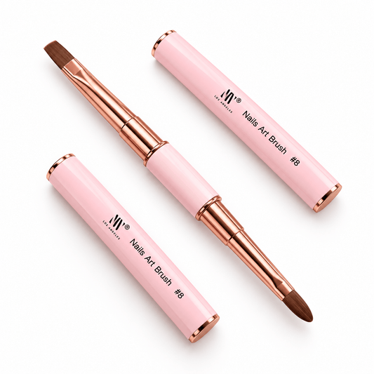 Double-Ended Nail Art Brush #8 with Caps – Pink & Rose Gold - JTessentials