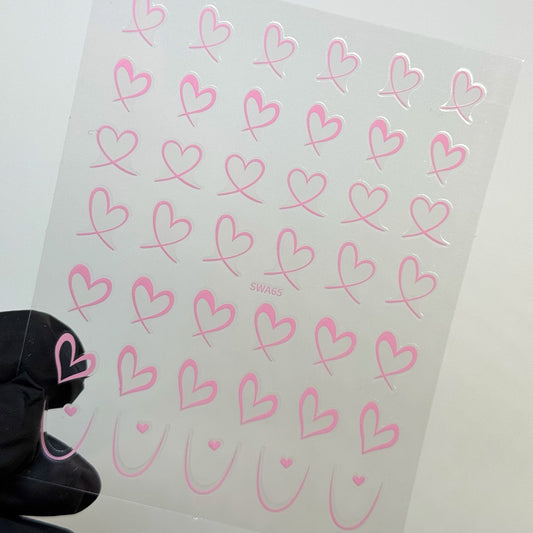 French & Heart Outline Pink Nail Stickers - Easy - to - Apply Romantic Nail Art - JTessentials