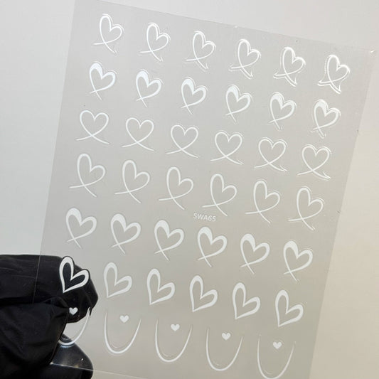 French & Heart Outline white Nail Stickers - Easy - to - Apply Romantic Nail Art - JTessentials