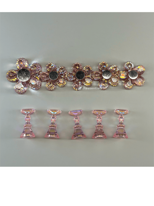 Glitter Flower Nail Tip Holders – Nail Art Practice Stands Set - JTessentials