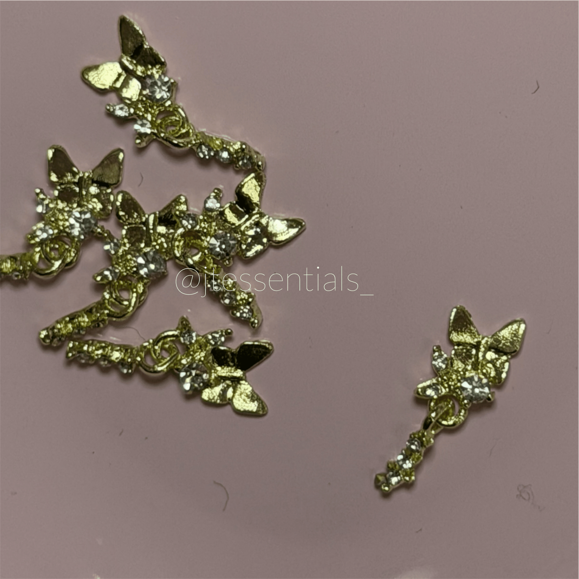 Gold - 3D butterfly nail charms rhinestones - JTessentials