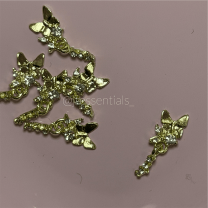 Gold - 3D butterfly nail charms rhinestones - JTessentials